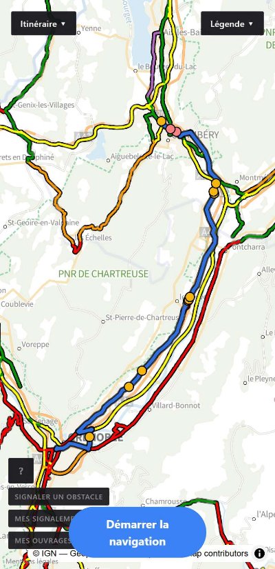 Preview of a route ready for navigation